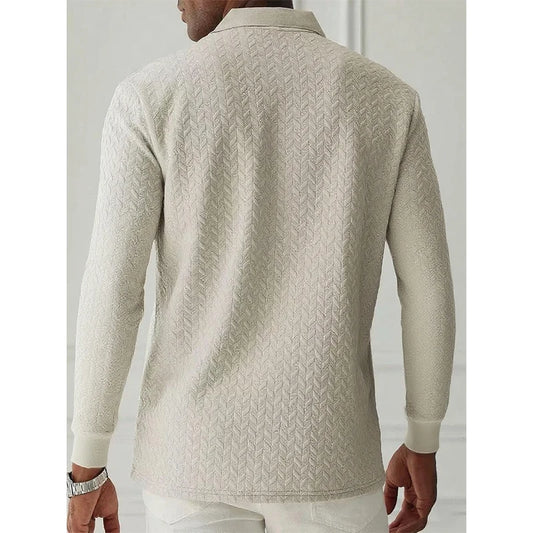 Elegant Cable Knit Long Sleeve Polo